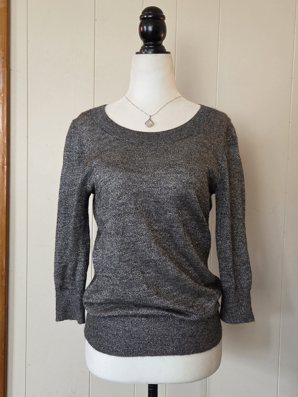 J Crew | Alpaca Wool Blend Grey/Sliver 3/4 Sleeve Top with Tie Back | Size XS